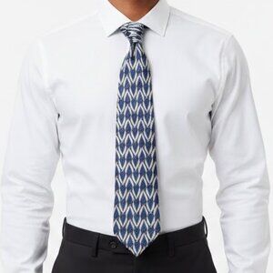 Young Men’s Handmade 100% Silk Tie Navy Blue Geometric